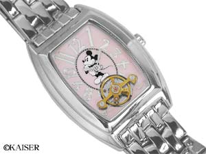 ディズニー（Disney）／腕時計（リスト・ウオッチ）／機械式手巻き腕時計（（リスト・ウオッチ/リストウオッチ））／MC/745B/PK／トノー型腕時計＆ブレスレット・セット（ミッキー・モデル）／ステンレス＋ブラス／シルバー＋シェル・ピンク×ホワイト＋ゴールド／フェイスの拡大