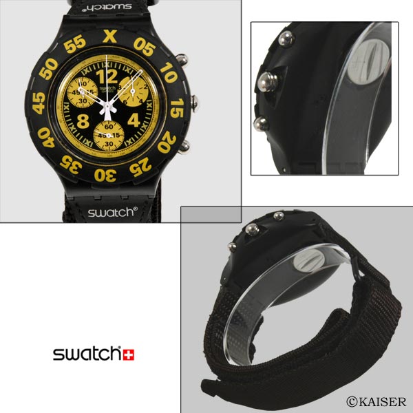 スウォッチ（SWATCH）／腕時計（リスト・ウオッチ）／クォーツ式腕時計（リスト・ウオッチ/リストウオッチ）／アクア・クロノ（AQUA CHRONO）／SBB103L／トラック・ドライバー／強化プラスティック＋アルミニウム／ブラック＋イエロー