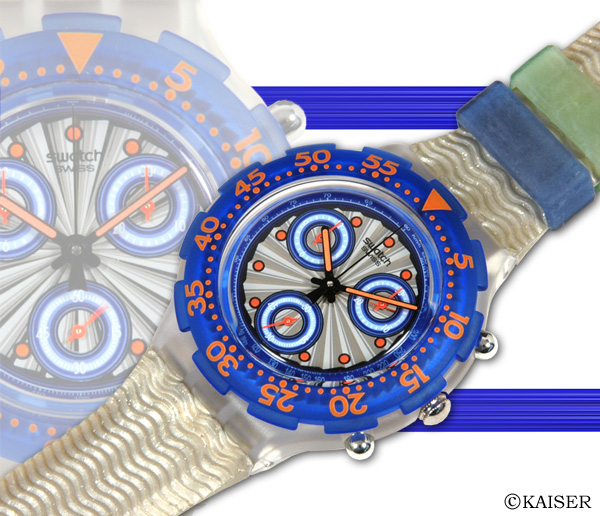 スウォッチ（SWATCH）／腕時計（リスト・ウオッチ/リストウオッチ）／クォーツ式腕時計／アクア・クロノ／SBK100／シルバー・ムーン／強化プラスティック＋アルミニウム／クリア＋クリア・ブルー