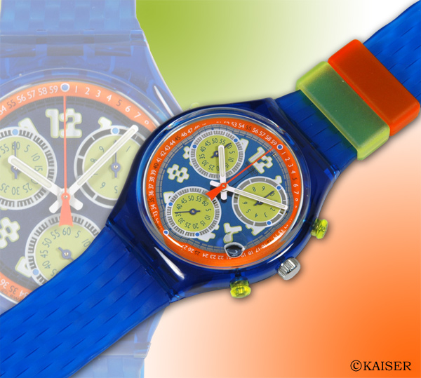 スウォッチ（SWATCH）／腕時計（リスト・ウオッチ/リストウオッチ）／クォーツ式腕時計／クロノ／SCN404／クール・パック／強化プラスティック＋アルミニウム／クリア・ブルー＋オレンジ