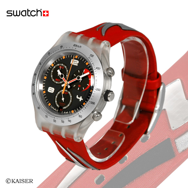スウォッチ（SWATCH）／腕時計（リスト・ウオッチ/リストウオッチ）／クォーツ式腕時計／アイロニー・ディアファン・クロノ／SVCK4031／アンプロテクテッド／強化プラスティック＋アルミニウム／シルバー＋レッド