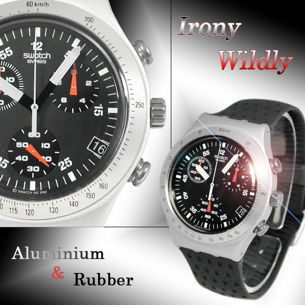 スウォッチ（SWATCH）／腕時計（リスト・ウオッチ/リストウオッチ）／クォーツ式腕時計／アイロニー・クロノ／YCS4024／ワイルドリー ／強化プラスティック＋アルミニウム／ブラック＋シルバー