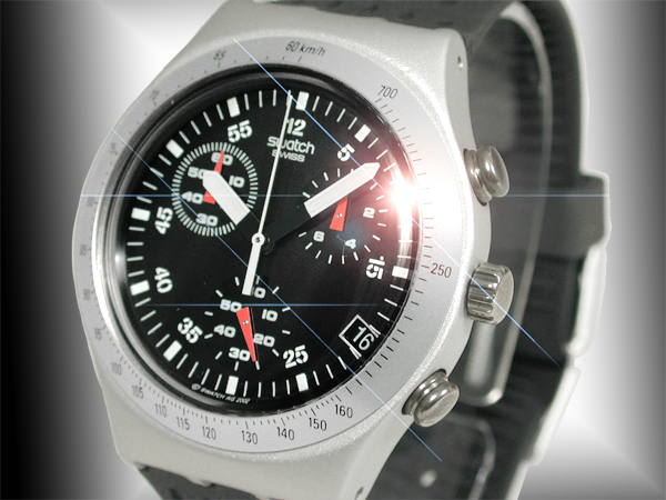 スウォッチ（SWATCH）／腕時計（リスト・ウオッチ/リストウオッチ）／クォーツ式腕時計／アイロニー・クロノ／YCS4024／ワイルドリー ／強化プラスティック＋アルミニウム／ブラック＋シルバー